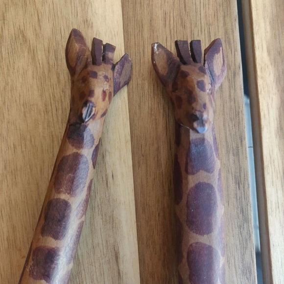 Giraffe Salad Server Set Hand Carved Wooden Spoon and Fork Whimsical Decor. - Picture 3 of 5
